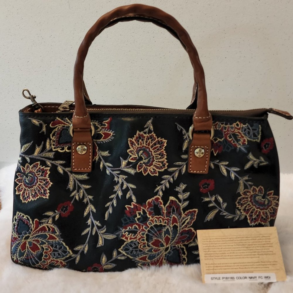 Patricia Nash Angela Navy Blue Floral Embellished Leather Purse
